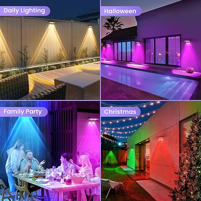 Solar Fence Lights Outdoor 8 Pack - 8 Modes (RGB Cycle/Fixed), Fence Lights Solar Powered for Outside, IP65 Waterproof, Deck Lighting for Wall, Step, Patio, Pathway, Stairs