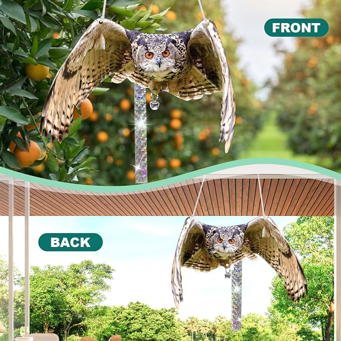 Owls to Keep Birds Away: 3Pack Fake Owls with Reflective Tape for Garden Patio, Reflective Hanging Decoration to Keep Birds Pigeon from Windows Tree