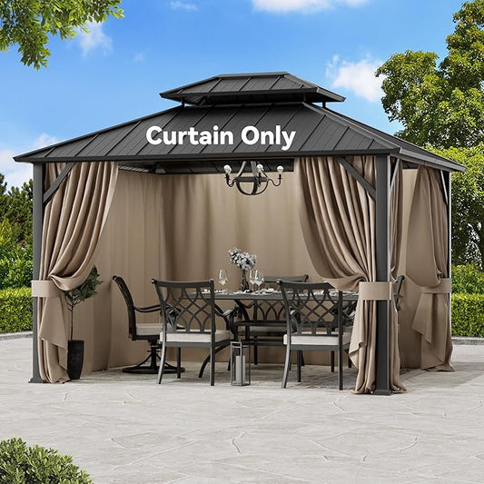 Covered Outdoor Gazebo Curtain Replacement Universal 4-Panel Sidewalls 10' x 12', Outdoor Gazebo Privacy Curtains with Zipper, Replacement for Outdoor, Patio Canopy, Garden and Backyard (Curtain Only)