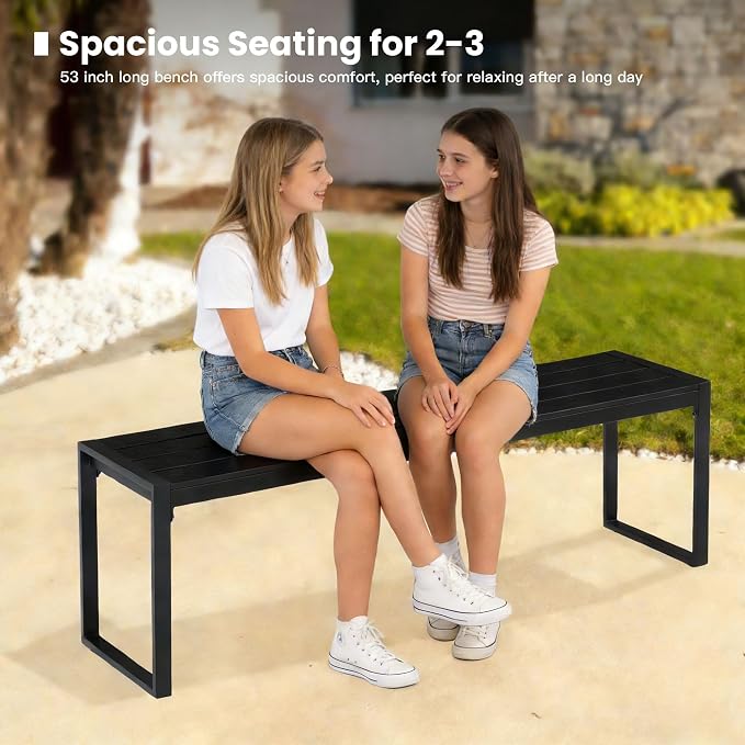 6 Pieces Outdoor Dining Set, Patio Table and Chairs Set with 53" Garden Bench for 6-7 People, 59.2" Outdoor Dining Table and Swivel Patio Chairs for Deck Backyard, Mixed Brown and Black