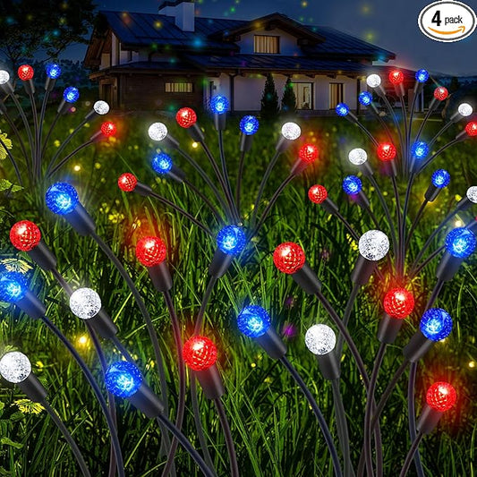 Rossesay 4 Pcs Solar Firefly Lights for Garden Swaying Lights Decoration Outdoor Garden Fairy Light for Yard Pathway Patio Lawn Waterproof Firefly Stake for Outside Holiday Decor(Pineapple Ball)
