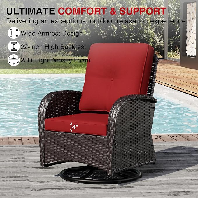 Joyside Wicker Patio Furniture Set, 5 Piece Outdoor Furniture Set with Thickened Cushions, High Back, Deep Seating, Wide Armrest, Outdoor Swivel Rocker Chairs for Porch, Deck