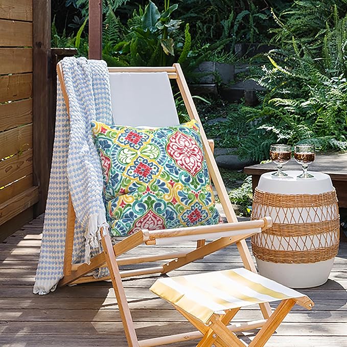 Outdoor Throw Pillow Covers 16x16 Inch, Square Patio Pillow Cases Pack of 2, Modern Decorative Back Cushion Covers for Patio Furniture Garden Couch Farmhouse,Damask Red