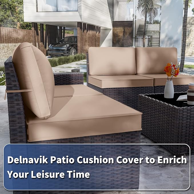 Kurapika Outdoor Cushion Slipcovers 11PCS Patio Set Cushion Covers Replacement for Outdoor Furniture Set, Outdoor Sofa Seat Cushion Cover and Backrest Pillow Covers (Sand)