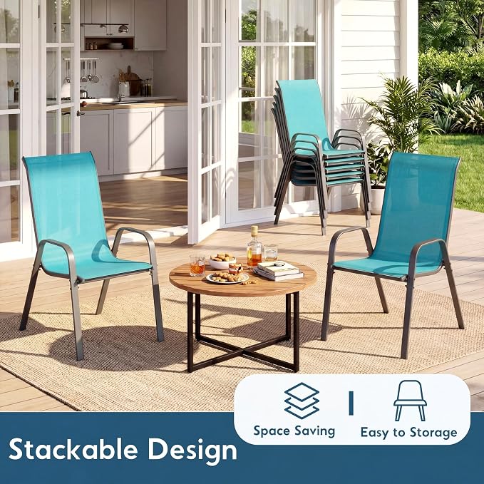 Arlopu 5 Piece Outdoor Patio Dining Set (Umbrella not Included), Porch Furniture with 4 Textline Chairs, 1 Square Glass Table for Garden, Backyard and Poolside, Lawn (Blue)