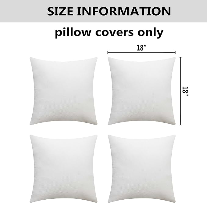 Home Brilliant Outdoor Pillows Covers Waterproof Linen Pillow Covers Bohemian Throw Pillow Covers for Patio Living Room Kid, 4 Pieces, 18 x 18 inches(45cm x 45cm), White