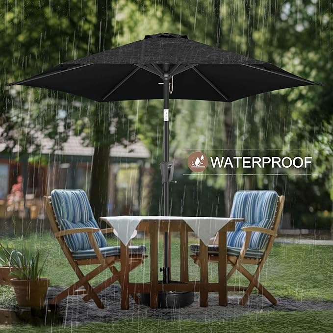 FLAME&SHADE 9ft Patio Umbrella Outdoor - Table Umbrella with Push Button Tilt and Crank, UV Protection, 6 Sturdy Ribs, Market Umbrella for Garden, Deck, Backyard, Lawn, Pool and Beach(Black)
