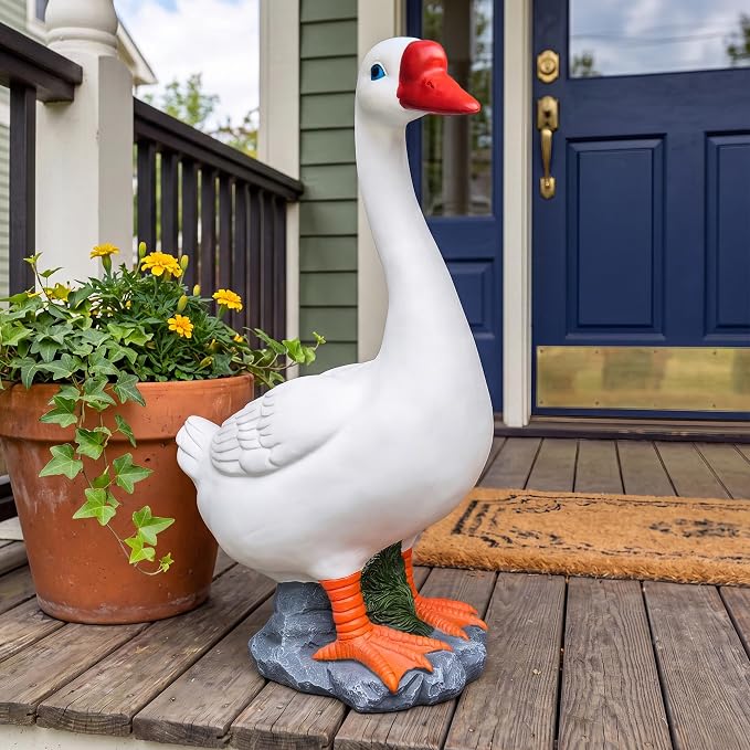 20" Large Porch Goose Statue Decor, White Lifelike Lawn Goose Sculpture ,Resin Indoor or Outdoor Decorative Figurine for Garden, Patio, Yard, Entryway Accent, Unique Housewarming Gift, Gifts for Mom