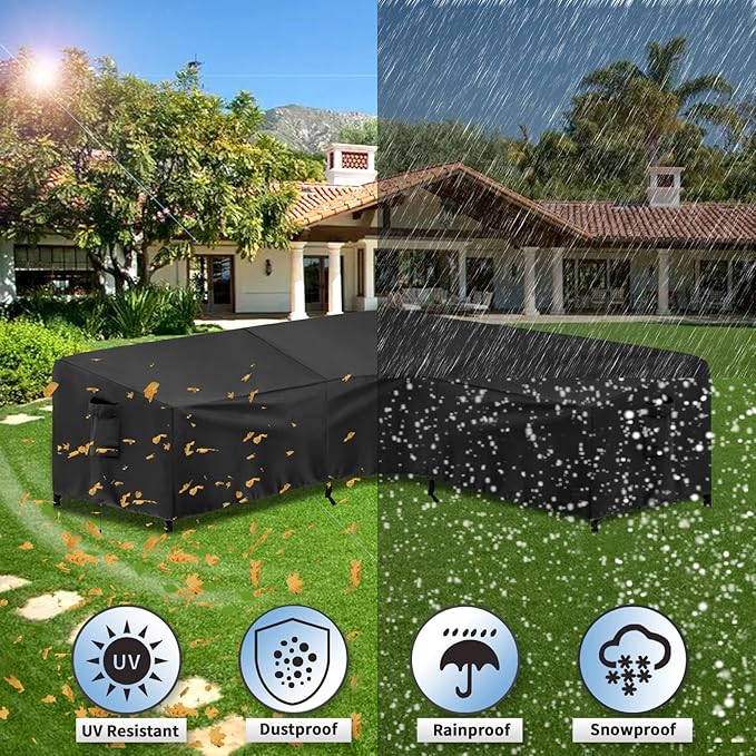 PureFit Outdoor Sectional Sofa Cover Waterproof V Shaped Patio Furniture Covers for Deck, Lawn and Backyard, 89”x89”, Black