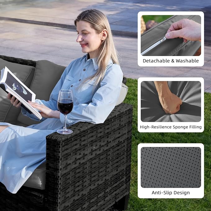 UDPATIO Patio Furniture Set, 6 Pieces Outdoor Furniture Sets with Rocking Swivel Chairs, Wicker Rattan Outdoor Conversation Set with Storage Table and Waterproof Covers for Backyard, Deck, Porch, Grey
