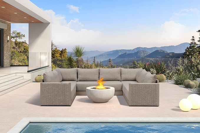 PURPLE LEAF Patio Furniture Set 8 Pieces Outdoor Conversation Sets PP Rope Patio Sofa with Cushions and Table Manual Weaving Deep Seating U Shaped Furniture for Porch Lawn Backyard Beige