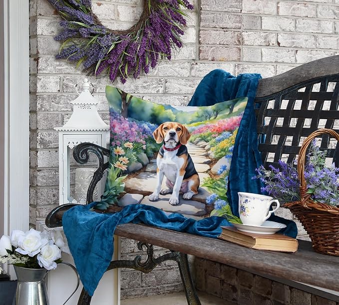 Caroline's Treasures Beagle Spring Garden Throw Pillow Machine Washable, Indoor Outdoor Decorative Pillow for Couch, Bed or Patio, 18Hx18W
