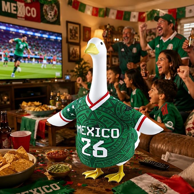 Porch Goose Outfit for Soccer, 23" Porch Goose Statue Clothes, Mexican Flag Jersey, Patriotic National Team Costume, Outdoor Lawn Patio Decor, Cultural Fiesta Sports Game Day Outside Decoration