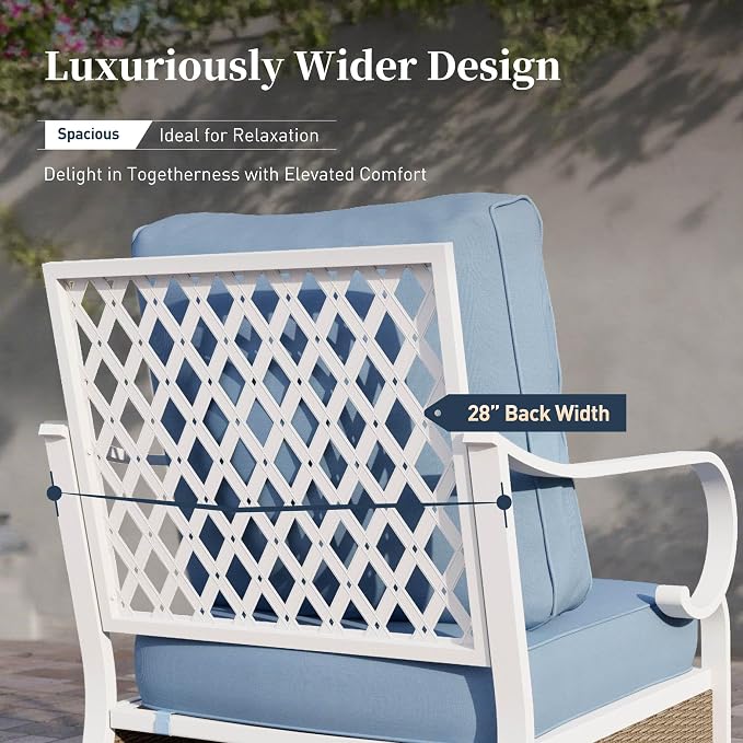 SUNSHINE VALLEY 6 Piece Metal Outdoor Patio Furniture Set, Patio Conversations Sets 3-Seater Sofa, 2-Seater Sofa, 2 Swivel Chair with 5.75" Thick Cushion & Coffee Table White Backyard Furniture, Blue