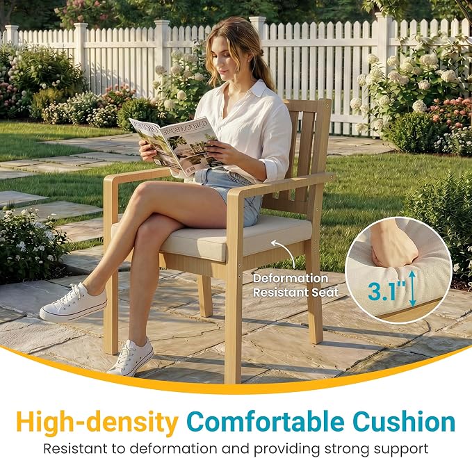 FansaFurn 7 Pieces Acacia Outdoor Patio Table and Chairs Set for All-Weather, Outside Furniture with Table Umbrella Hole and Removable Cushion for 6, Outdoor Patio Furniture Set for Garden, Brown