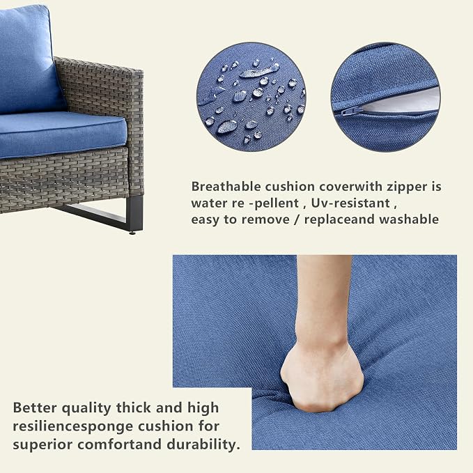 Rilyson Luxury Wicker Outdoor Patio Chairs Set of 2-Classic Rattan Chairs Water Resistant,Comfortable Cushions and Sturdy Metal Frame for Outside Porch Deck Backyard(Mixed Grey/Blue)