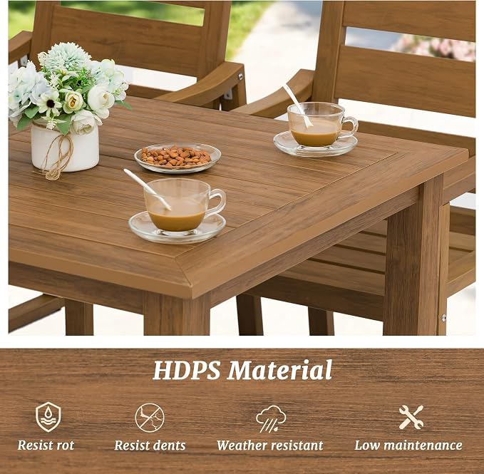 Cozyman HDPS Outdoor Dining Chairs Set of 6, 350 LBS, Patio Dining Chairs with Armrest, All Weather Outdoor Kitchen Chairs with Square Frame Legs for Outdoor Indoor, Backyard, Teak Color-Oil Printed