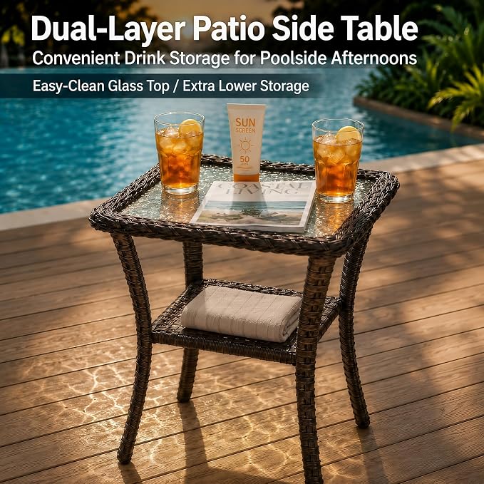 HUMMUH 3-Piece Outdoor Wicker Swivel Rocker Patio Set, High Back | 6 in Olefin seat and back cushions, PE rattan, steel frames, 350 lb chair capacity, for deck, yard, and poolside