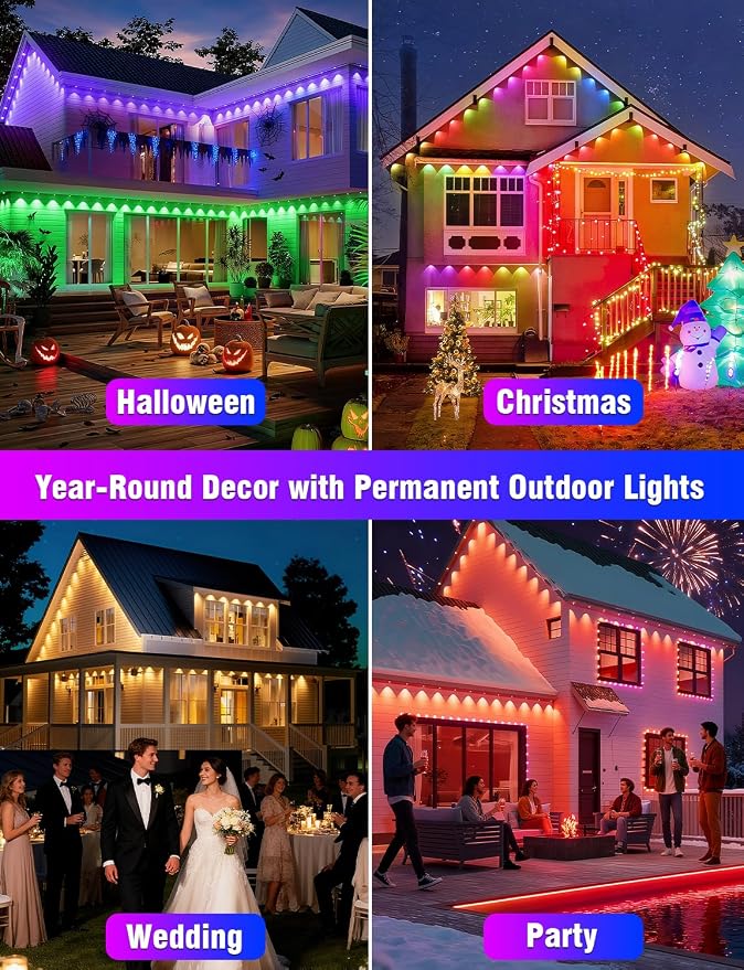 Permanent Outdoor Lights 150FT RGBIC LED Smart LED Light, App/Remote Control IP68 Waterproof for Holiday Decor, 50 Scene Modes, DIY Lights Color Lighting Timing for Christmas Halloween Party