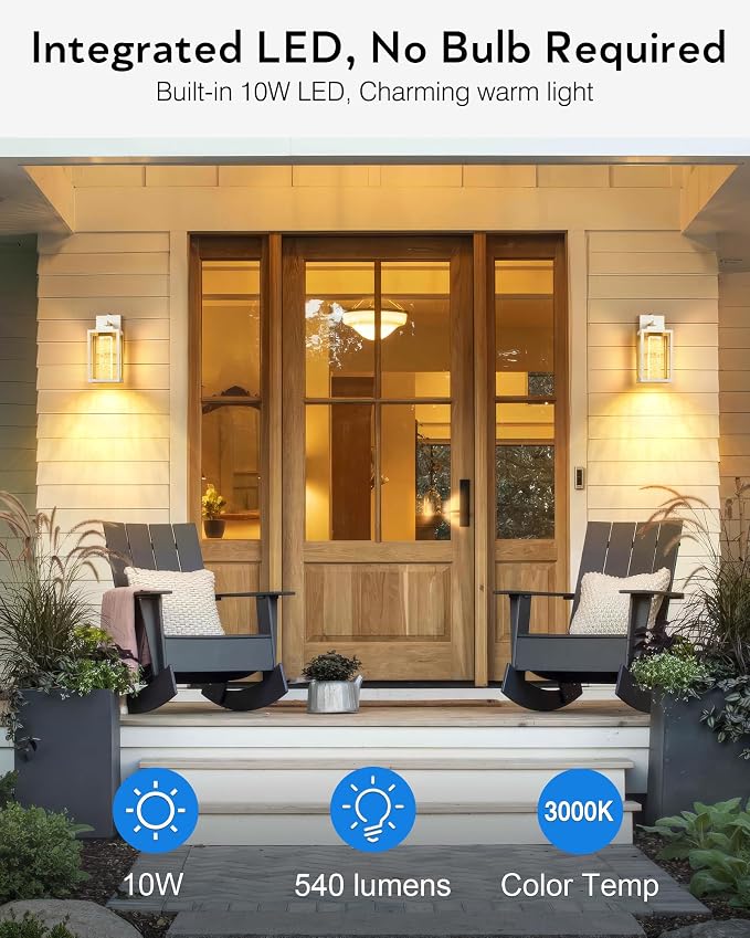 VIANIS White Exterior Lighting Fixtures Wall Mount for House, 100% Aluminum Outdoor Sconces Wall Lighting for Garage with Integrated 10W LED Light Source, Dusk to Dawn Coach Lights Outdoor Lantern