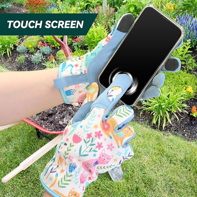 Gardening Gloves for Women, Touchscreen Printed Thorn-Proof | Non-Slip Work Gloves, Ideal Gift for Gardeners, Suitable for Yard Landscaping, Planting & Outdoor Gardening