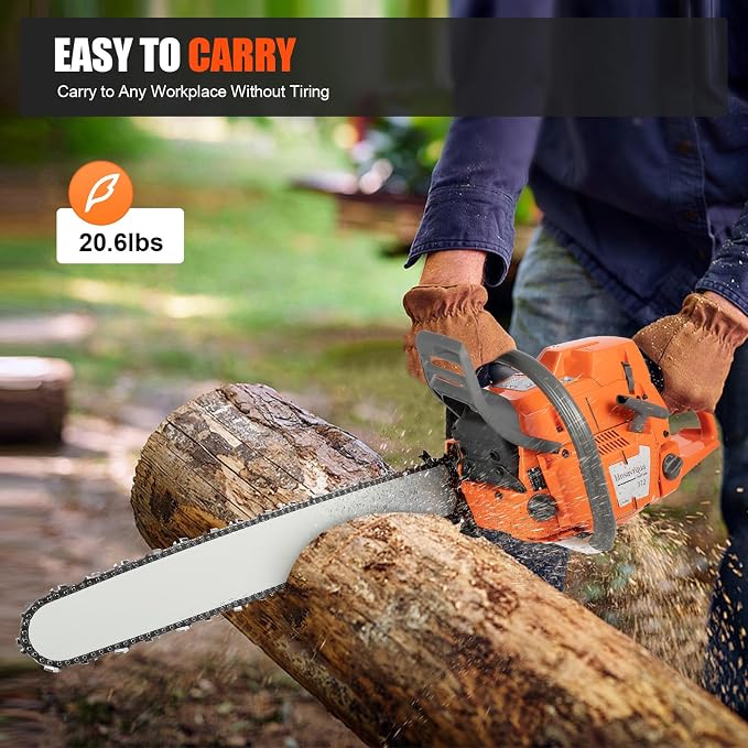 2-Stroke Gas Chainsaw, 71.8CC Engine Gas Chainsaw with 24-Inch Guide Bar, High-Power 3.9KW Gasoline-Powered Chainsaw for Fast Cutting