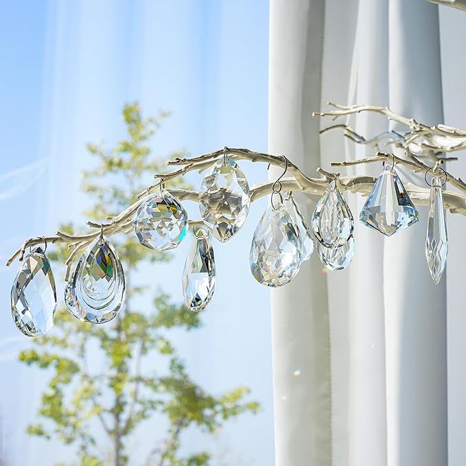 12 Pcs Clear Crystal Prism Chandelier Pendants Suncatcher Decor | Clear Crystal Chandelier Lamp Prism Pendants Drops Glass Balls Replacement Parts Suncatcher Hanging Ornaments for Home Decor