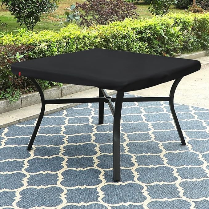 Outdoor Square Table Cover Waterproof UV-Resistant for 28 x 28 Inch Patio Tables - Heavy Duty Weatherproof Table Top Protector with Elastic Hem (Black)