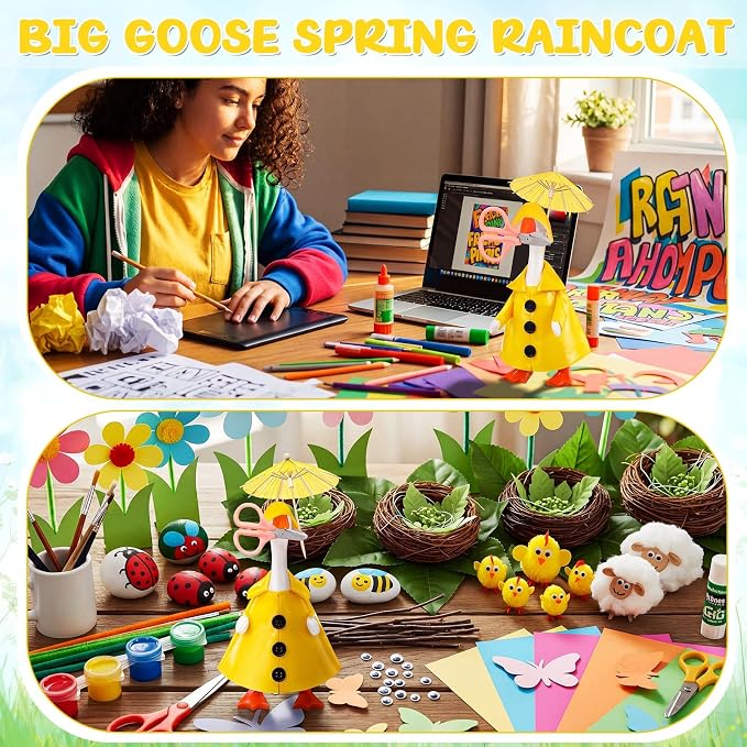 FuWeave Mini Desk Spring Baby Goose Outfit Raincoat and Umbrella for 7'' Desk Baby Goose Costume Plastic Raincoat Clothes for Summer Geese Figurine Desktop Home Decoration (Yellow)