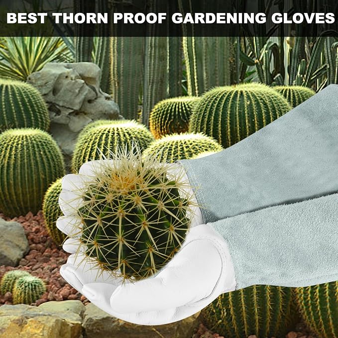 Long-Gardening-Gloves Women/Men-Thorn proof Rose Pruning Heavy Duty Gauntlet-L | Womens Long Leather Garden Glove, Heavy Duty Gauntlet, Work Glove for Weeding, Yard Planting, Best Garden Gifts for Gardener