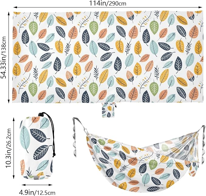 Camping Hammock Outdoor Hammocks for Outside Fall Leaves Beach Trees Portable Lightweight with Pockets Tree Straps Indoor