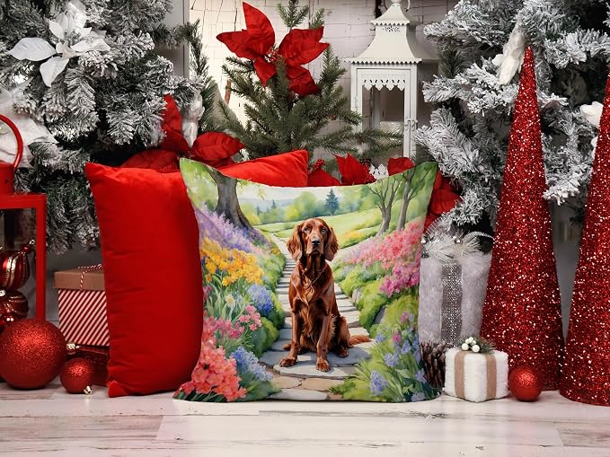 Caroline's Treasures Irish Setter Spring Path Throw Pillow Machine Washable, Indoor Outdoor Decorative Pillow for Couch, Bed or Patio, 14Hx14W