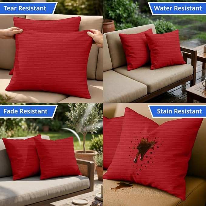 Covers & All Sunbrella Throw Pillows Set of 2, 16 x 16 Inch Square Outdoor & Indoor Cushions with Insert, Fade & UV Resistant Fabric (Canvas Jockey Red)