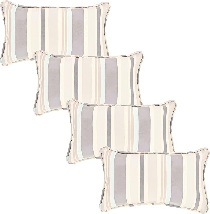 Outdoor Lumbar Pillows 12x20 Throw Pillow Set of 4 Fade Resistant & Water Resistant Decorative Lumbar Pillows for Patio,Garden,Couch,Furniture,Sofa,Bed,Living Room,Coastal Gray Stripe