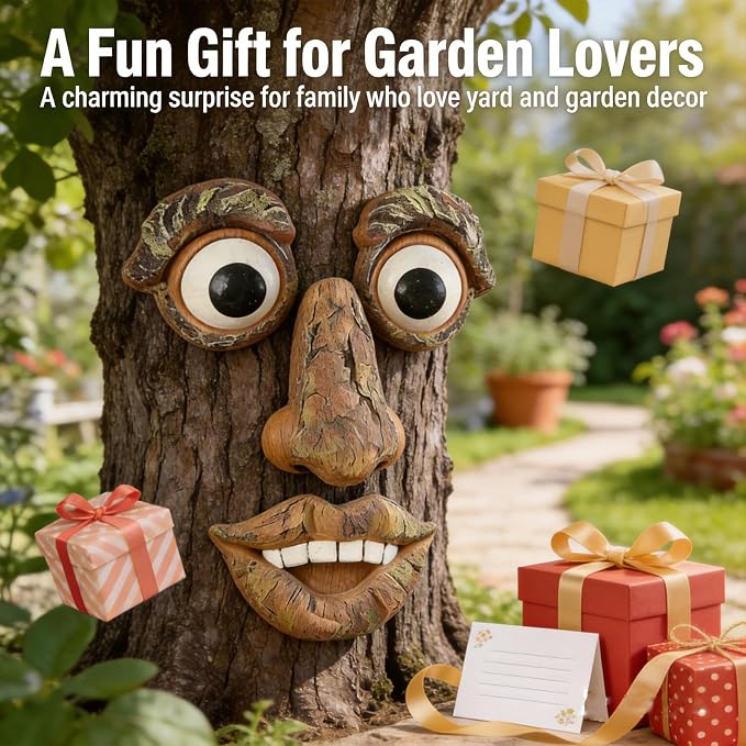 Tree Faces Decor Outdoor, Large Whimsical Old Man Tree Hugger Statues, Resin Tree Art for Garden Yard Patio, Funny Tree Peeker Sculptures for Halloween Easter (B)