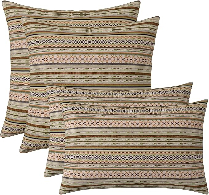 RSH DECOR: Sunbrella Lumbar & Square Pillows Set of 4 | 20" x 12" & 20" x 20" | Water and Fade-Resistant Performance Fabric | Outdoor Throw Pillows for Patio Furniture | Made in USA (Chimayo Dew)