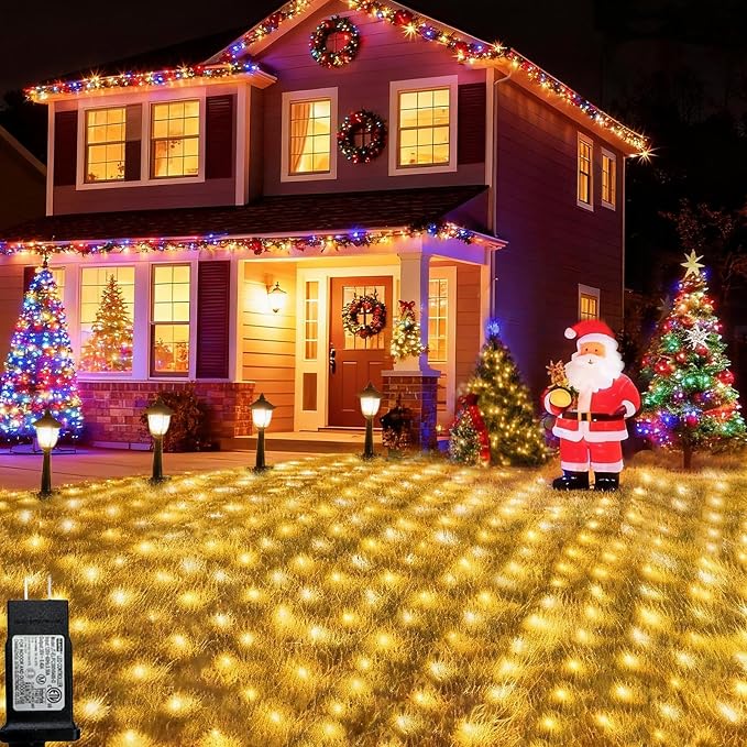 Pooqla Warm White Net Lights, 21x 5ft Christmas Lights Outdoor Clear Wire | 360 LED Large Net Mesh Lights Plug in, 8 Modes Waterproof Connectable Bushes Lights for Christmas Hedge Yard Decor