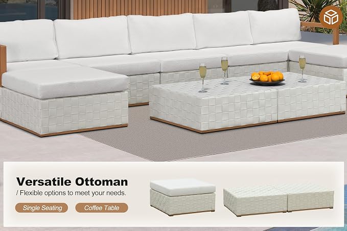PURPLE LEAF Patio Outdoor Furniture Set 11 Pieces, Premium Leather Outdoor Couch Sectional Sofa, Patio Couch with Olefin Cushions, Patio Conversation Sets for Porch, Balcony, Garden, White