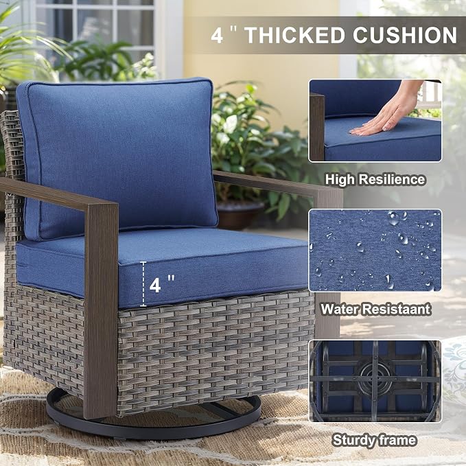 Belord 5 Piece Patio Furniture Set with Swivel Chairs, PE Wicker Patio Sofa Set Outdoor Swivel Rocker Patio Chairs with Anti-Rust Metal Wide Armrests for Deck Backyard Sunroom