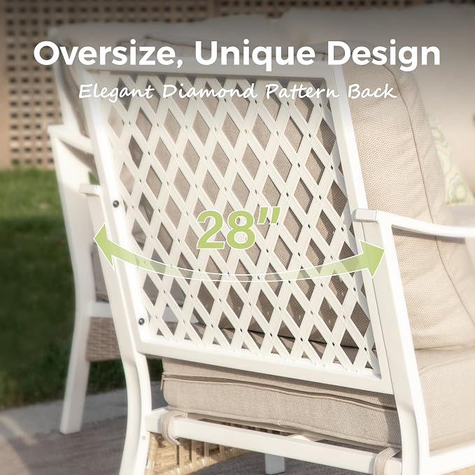 MIXPATIO 4 Piece Patio Furniture Set, 2 x Fixed Chair, 1 x 3-Seat Sofa with Marbling Coffee Table, All Cushioned 5 Seats Outdoor Conversation Set for Lawn Garden Backyard, Beige