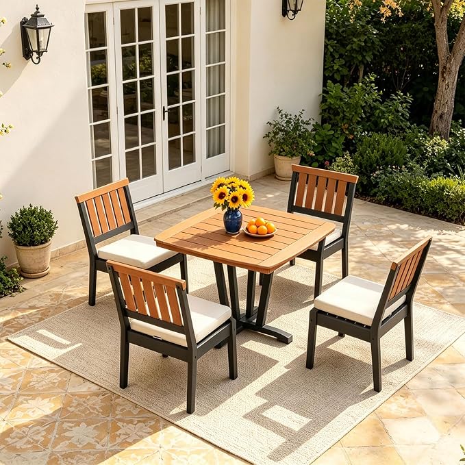 OTSUN Outdoor Dining Chairs, All-Weather HDPE Patio Armless Chairs with Cushion, Suitable Outdoor Dining Table