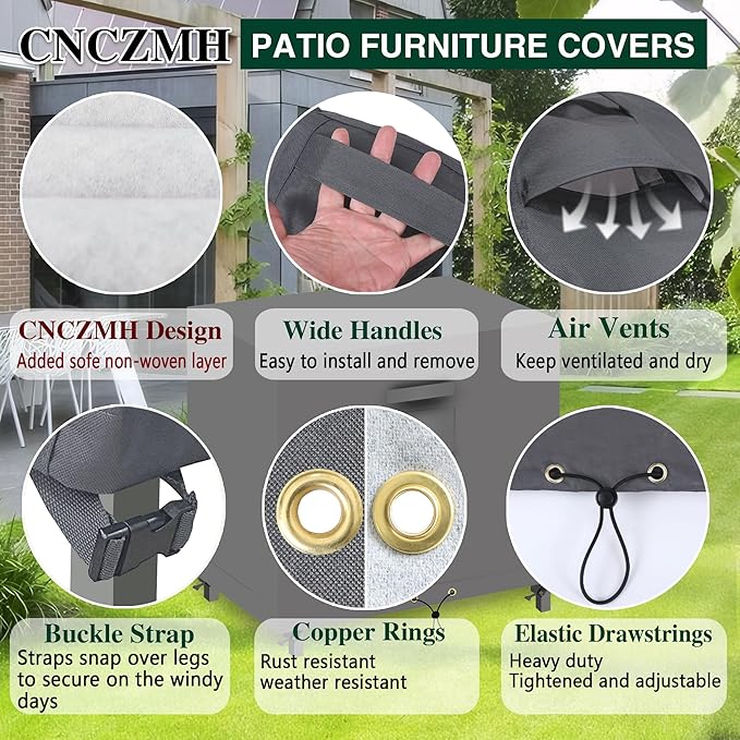 Heavy Duty Patio Furniture Covers Waterproof, 600D Outdoor Furniture Cover Waterproof for Sectional Sofa Couch, Outdoor Dining Table and Chair Set Covers 36''L x 24''W x 35''H, Grey