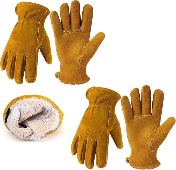 Leather Gardening Gloves for Men Women: Thorn Proof Cowhide Work Gloves | Garden Gloves for Yard Work, Reinforced Palm, Puncture Resistant, Breathable, for Rose Pruning, Heavy Duty, Construction