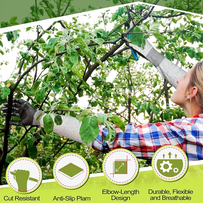 Evridwear Long Sleeve Gardening Gloves for Women & Men | Cut Resistant,Nitrile Coated,Anti-slip,Full Arm Protective Gloves for Poison Ivy,Thorn Proof,Gardening,Farming