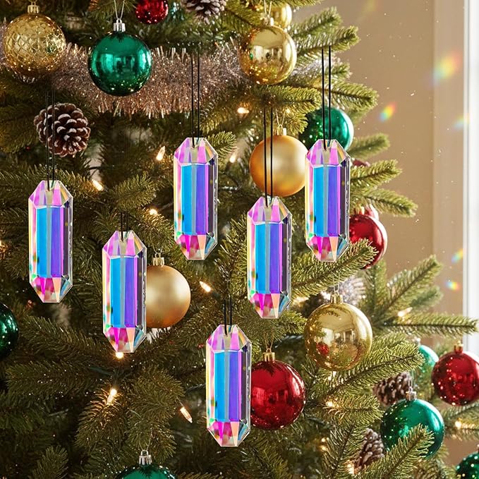 6 Pack 3'' Crystal Sun Catchers, Rainbow Maker Hanging Crytals for Windows | AB Color,Prisms Suncatchers for Garden Home Decor,Glass Ornaments For Christmas Tree,with Hooks & Cord,Light Catcher