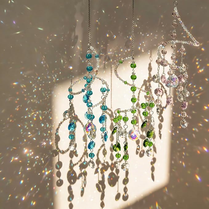 3 Pcs Crystal Suncatchers Wind Chimes, Spiral Sun Catchers Indoor Window | Crystal Wind Chimes Boho Healing Hanging Crystals for Home Garden Wedding Decoration(Pink,Green,Blue)
