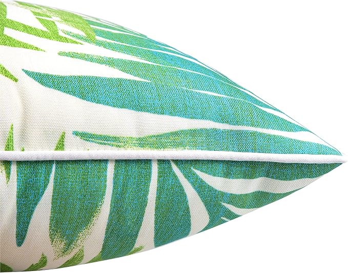 JMGBird Outdoor Pillows Set of 2 with Inserts - 12x20 Waterproof Throw Pillows for Patio Furniture, White Green Palm Leaf Decorative Cushions (Pack of 2)