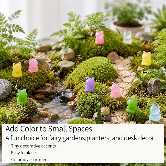 Mini Resin Frog Figures to Hide, 72 PCS Tiny Plastic Frogs Small Little Resin Animal Figurines Miniature Festival Rave Trinkets Bulk Glow in the Dark for Micro Fairy Garden Aquarium Decor