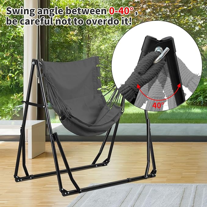 2 in 1 Hammock with Stand, Outdoor Hammock Swing Chair with Portable Heavy Duty Stand, Multi-Functional Hammock Stand 480 lbs Weight Capacit-Gray