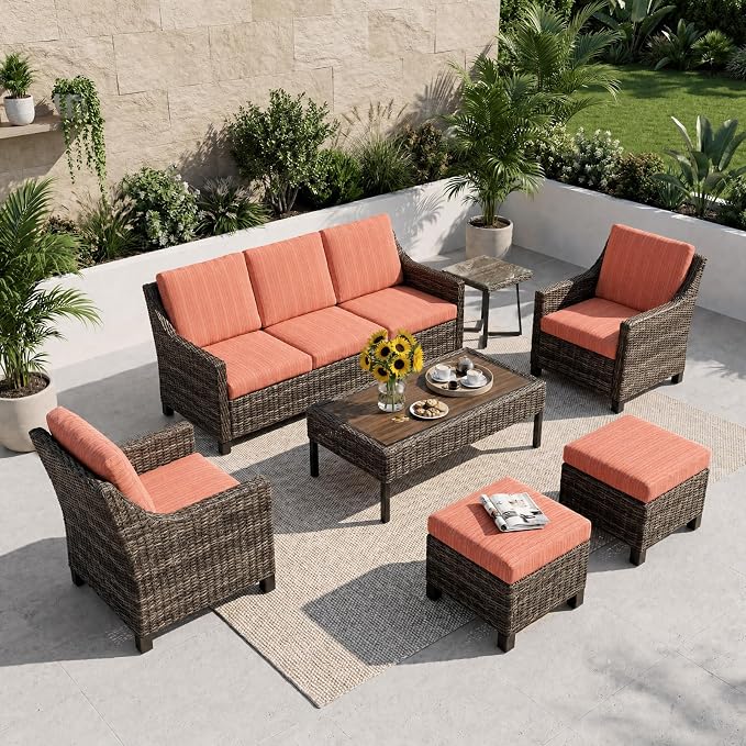 Wicker Patio Conversation Set, Outdoor Patio Chair Set with Deep Seating, Wide Armrests & Thick Cushions, All-Weather Outdoor Furniture Set for Patio, Porch, Deck & Backyard